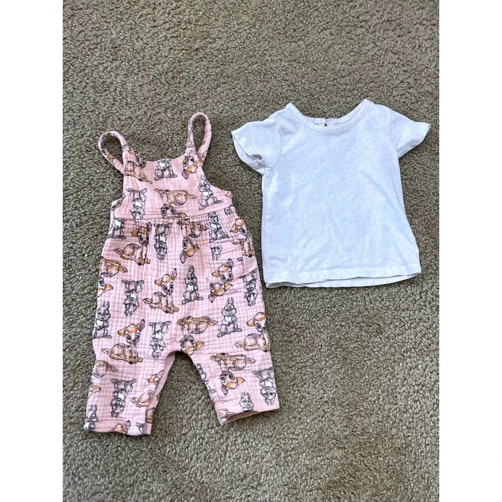 Disney Baby 3-6 Month Bambi Thumper Overalls Romper Short Sleeve‎ Tee Set